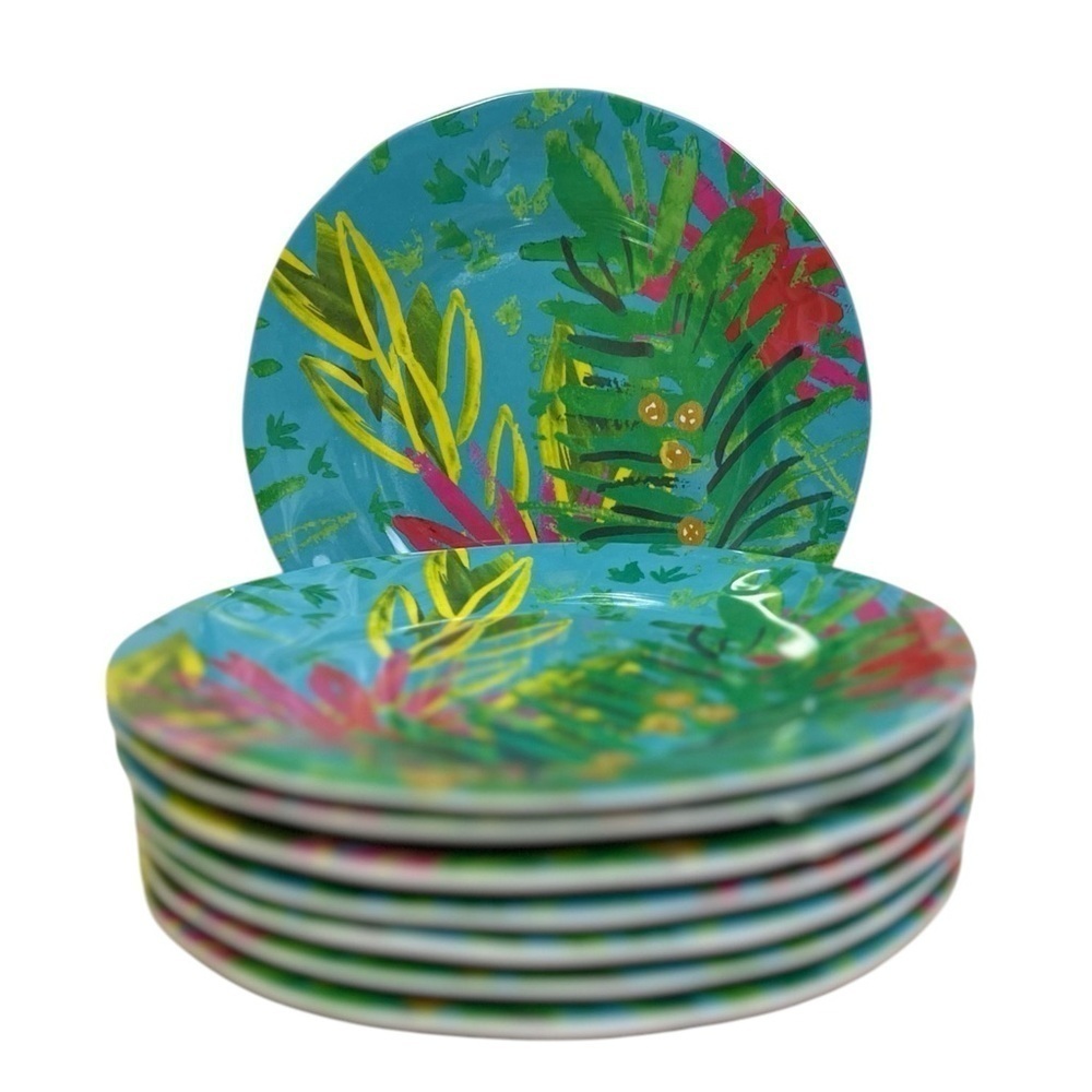 Isaac Mizrahi New York Collection Melamine Set 8 Salad Plates Tropical Floral